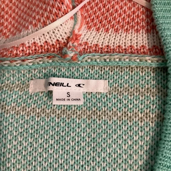 O’Neill pink, mint green, white striped Hoodie sweater, S, NWT! - Picture 3 of 7
